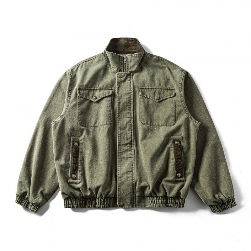 Herren Kastenförmige Canvas-Blousonjacke mit Cordbesatz, Stehkragen und elastischem Saum Echo Archiv