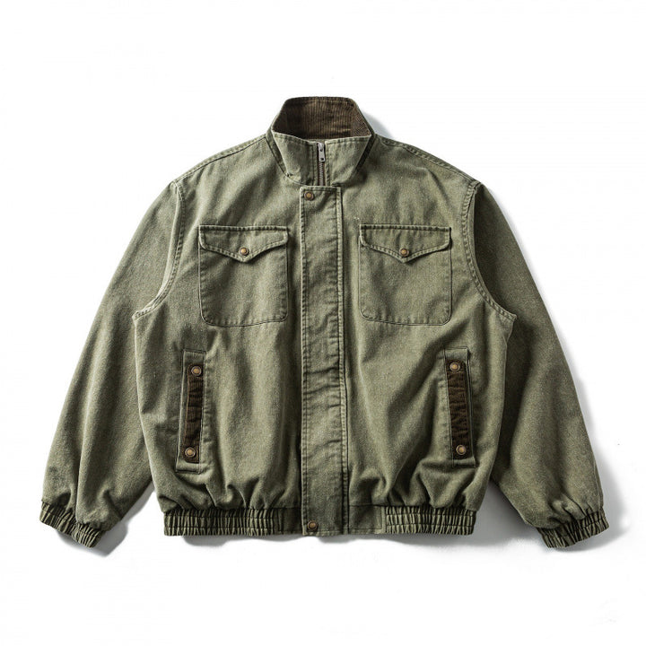 Herren Kastenförmige Canvas-Blousonjacke mit Cordbesatz, Stehkragen und elastischem Saum Echo Archiv