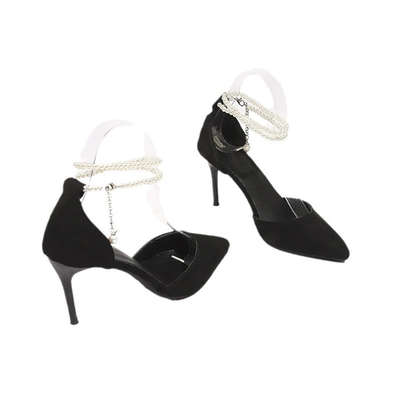 Damen Cut-Out Pumps mit Perlenknöchelriemen und schlankem Stiletto Echo Archiv