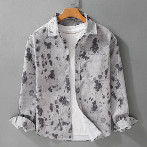 Herren Langärmeliges Baumwoll-Overshirt mit abstraktem Sprühmuster und aufgesetzter Brusttasche Echoarchiv