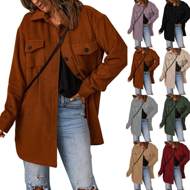 Damen Oversize-Hemdjacke mit Brustklappen und langem Schnitt Echoarchiv