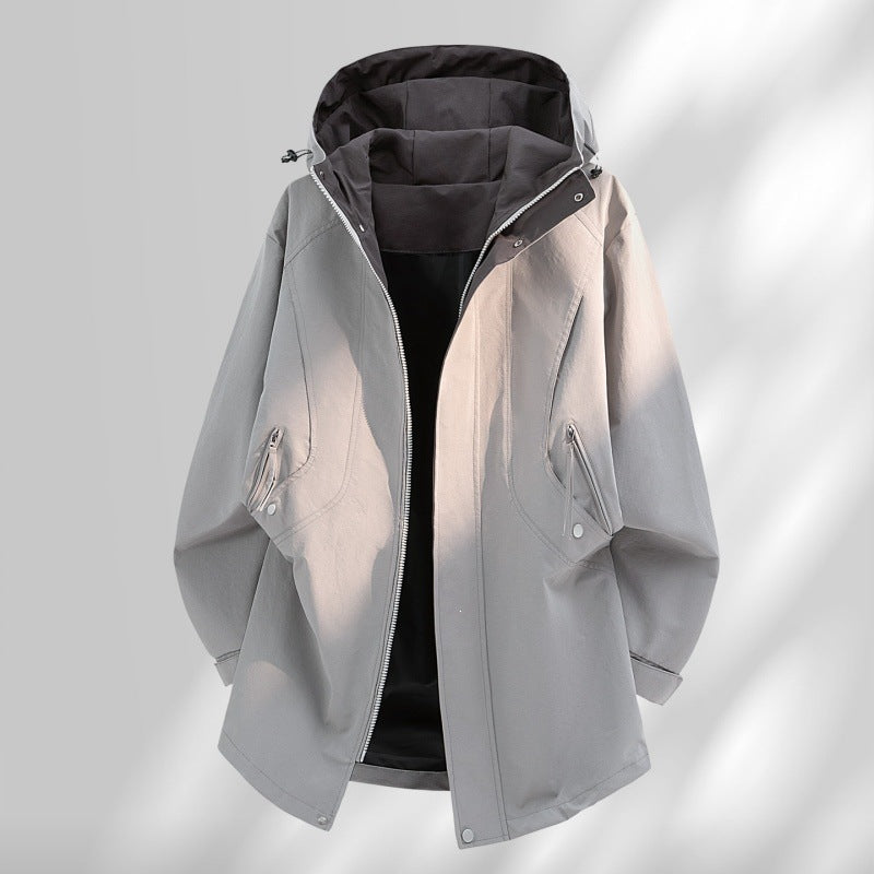 Herren Wasserabweisende Oversize-Utility-Übergangsjacke mit Kapuze und verdecktem Zwei-Wege-Reißverschluss Echoarchiv