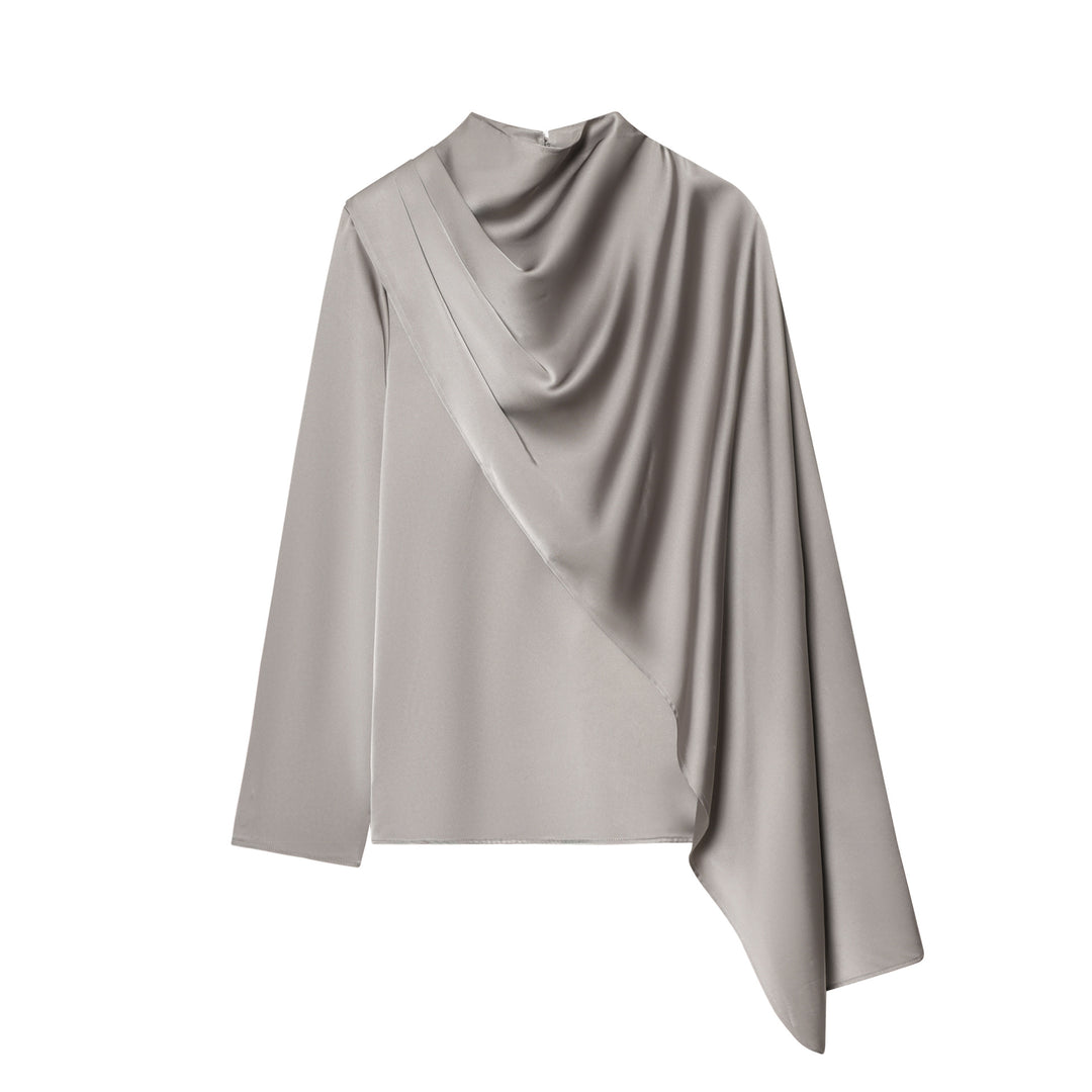 Damen nan asymmetrische Drapé-Bluse mit Wasserfallkragen und Einarm-Volant Echo Archiv