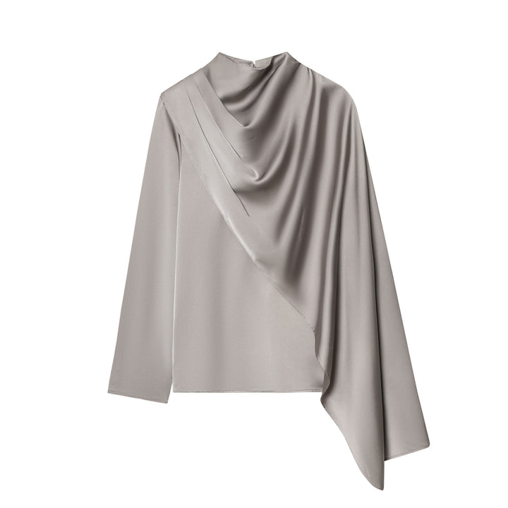 Damen nan asymmetrische Drapé-Bluse mit Wasserfallkragen und Einarm-Volant Echo Archiv