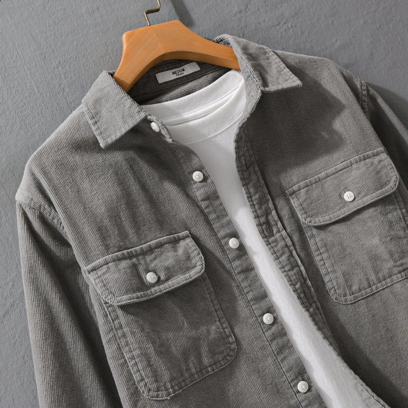 Herren Cord-Overshirt im Relaxed-Fit mit aufgesetzten Brustklappen und weichem Griff Echoarchiv