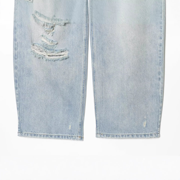 Damen High‑Waist Jeans mit weitem Bein, Destroyed‑Details und ausgefransten Knien Echo Archiv