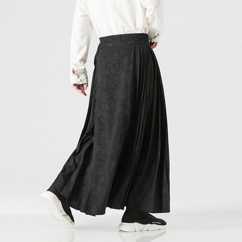 Damen nan Maxi-Rock mit breitem Taillenbund ornamentaler Bordüre und plissierten Falten Echo Archiv