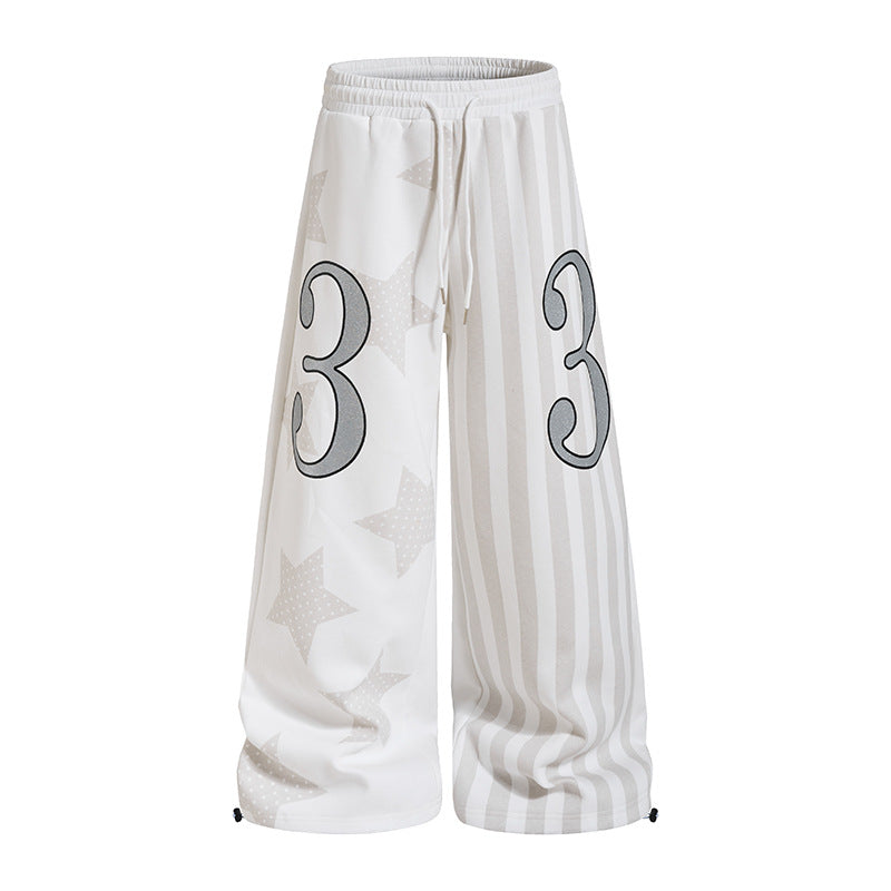 Damen Weite Lounge-Hose mit hohem Komfortbund, Tunnelzug, Stern- und Streifen-Print Echoarchiv