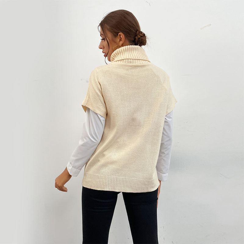 Damen Strickwesten-Pullover mit Zopfmuster und hohem Rollkragen Echoarchiv