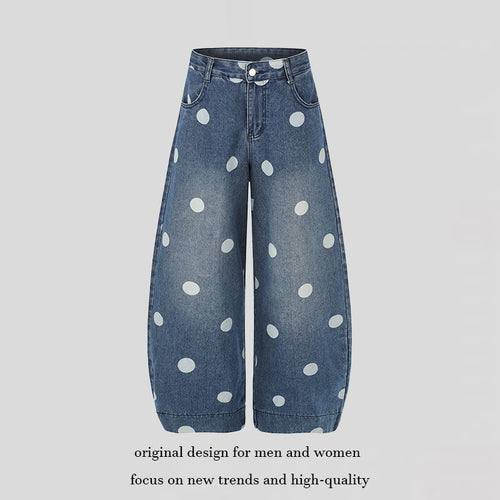 Damen Weite Jeans-Culotte im Palazzo-Stil mit hohem Bund und Punktmuster Echoarchiv