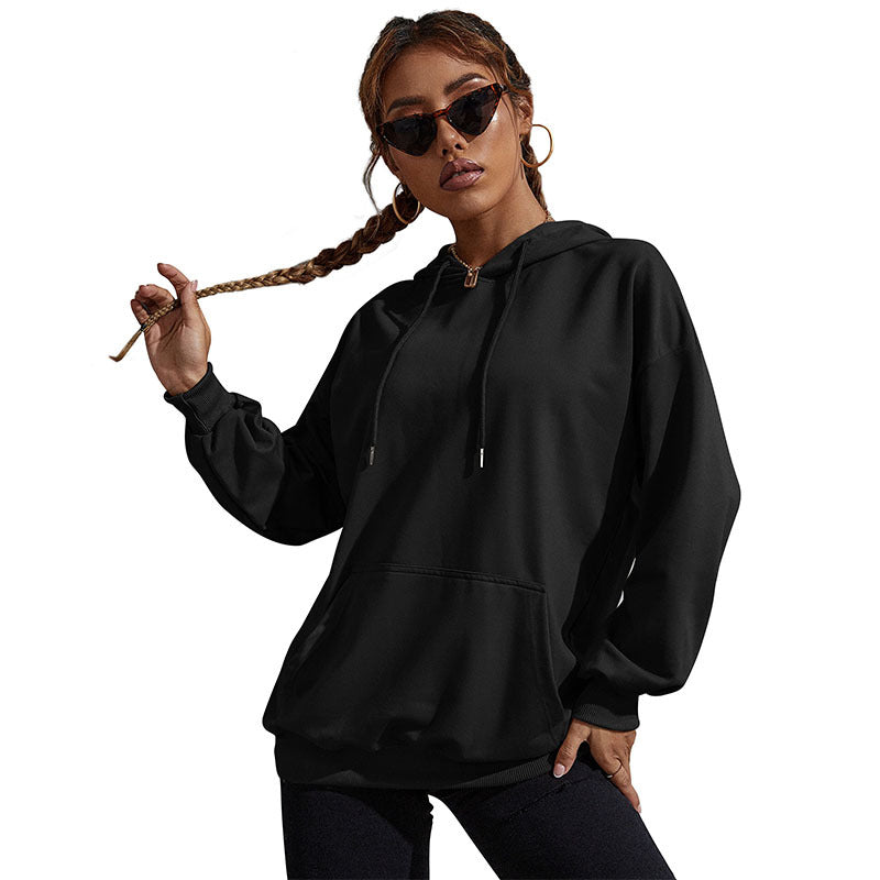 Damen Lässiger Oversize-Kapuzenpullover mit Statement-Print, Kängurutasche und Rippbündchen Echoarchiv
