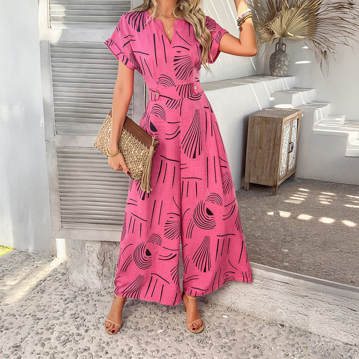Damen Maxikleid mit modernen grafischen Mustern und elegantem V-Ausschnitt Echo Archiv