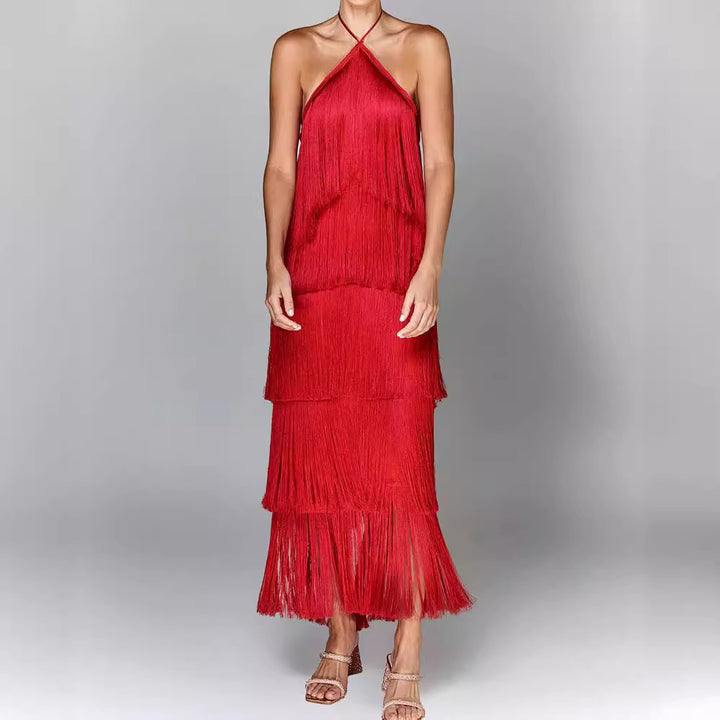 Damen Elegantes Fransen-Maxikleid mit schimmerndem Detail und raffinierter Passform Echo Archiv