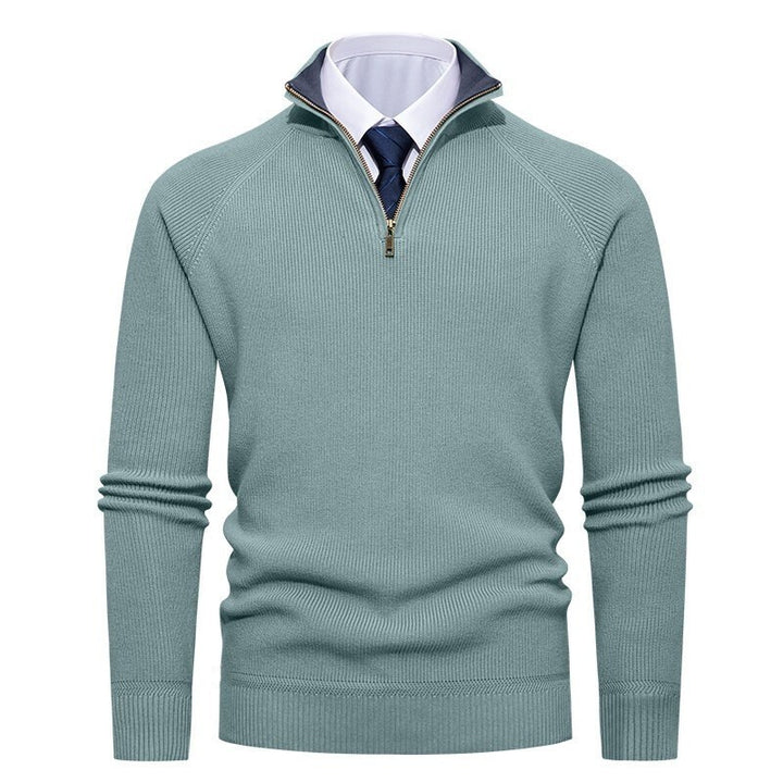 Herren nan feiner Strickpullover mit Halbzip, strukturierter Rippoptik und innen kontrastiertem Stehkragen Echo Archiv