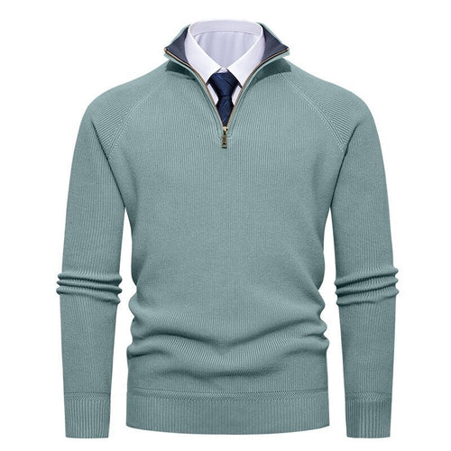 Herren nan feiner Strickpullover mit Halbzip, strukturierter Rippoptik und innen kontrastiertem Stehkragen Echo Archiv