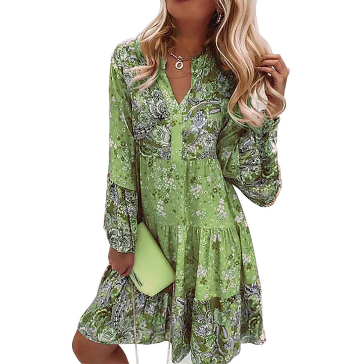 Damen nan florales Boho-Kleid mit V-Ausschnitt und Stufenrock Echo Archiv