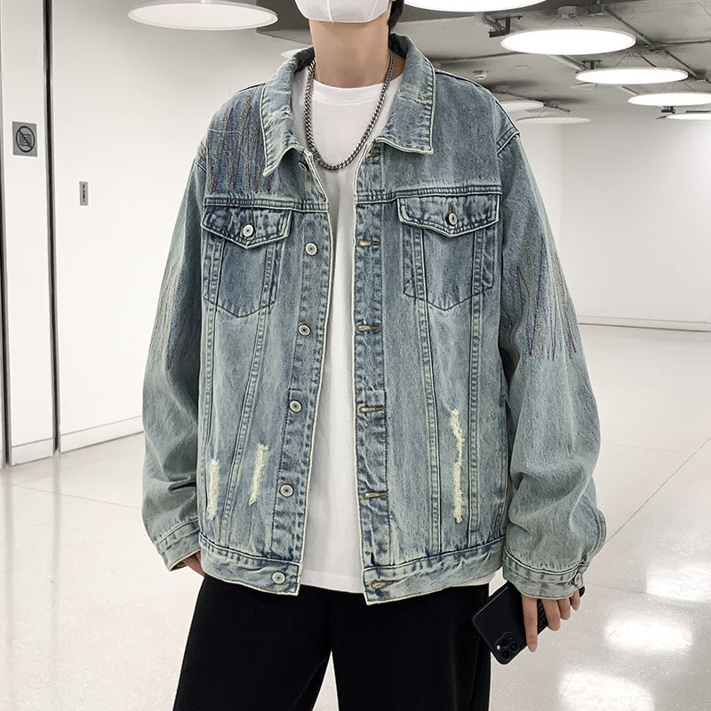 Herren Modische Denimjacke mit kreativen Akzenten Echoarchiv