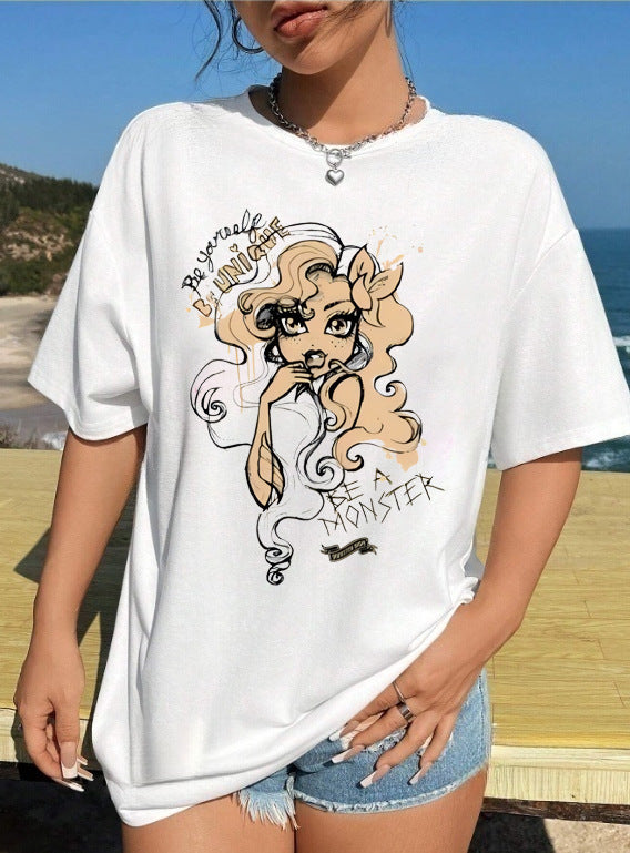 Damen T-Shirt mit künstlerischem Skelettmotiv und einzigartigem Druck Echo Archiv