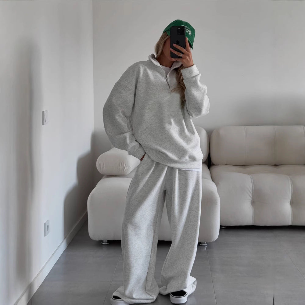 Damen Oversize Sweatshirt mit Halbzip und hohem Stehkragen – Avérine