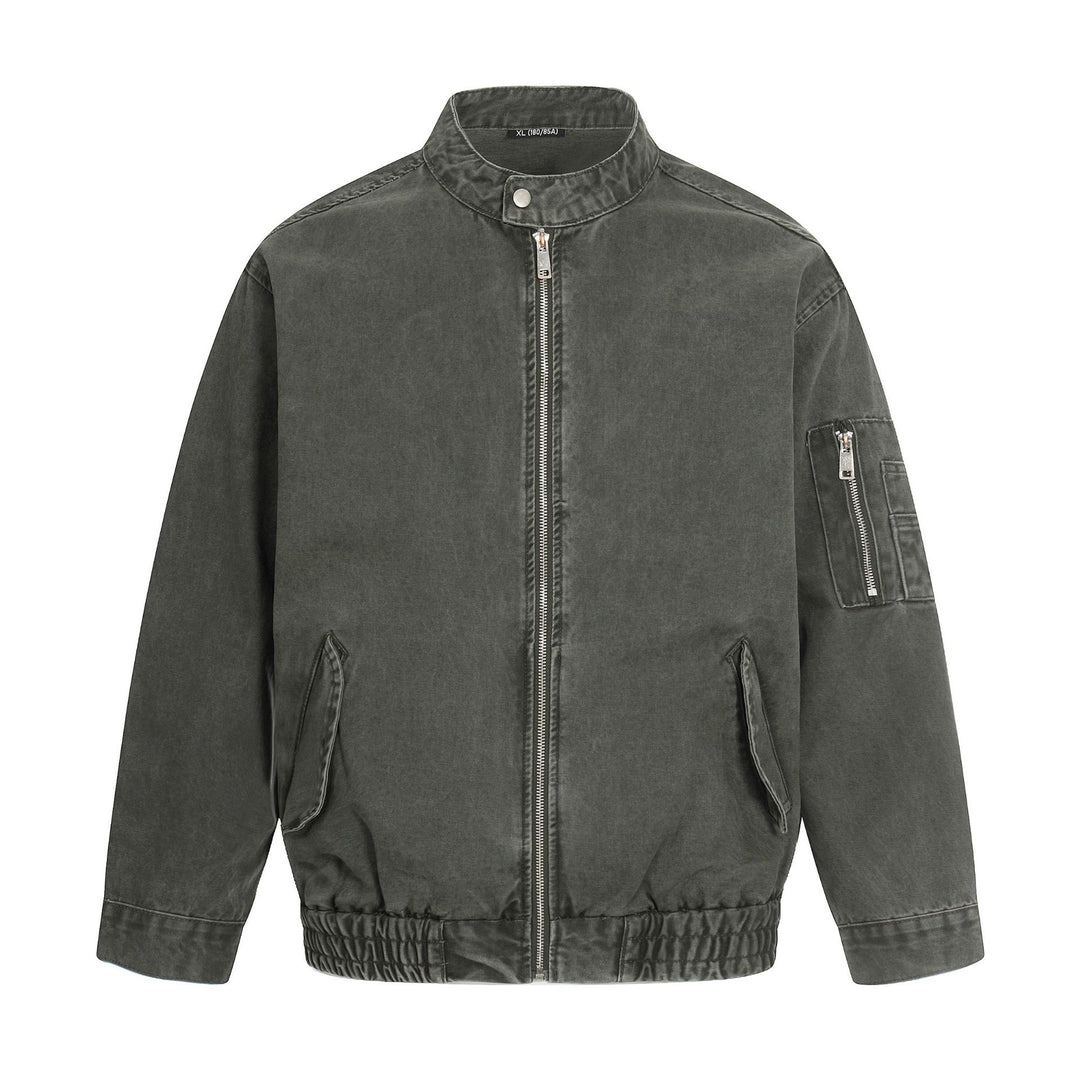 Herren kurz geschnittene Vintage‑Wasch Bomberjacke im Boxy‑Cut mit Stehkragen und Ärmel‑Reißverschluss Echoarchiv