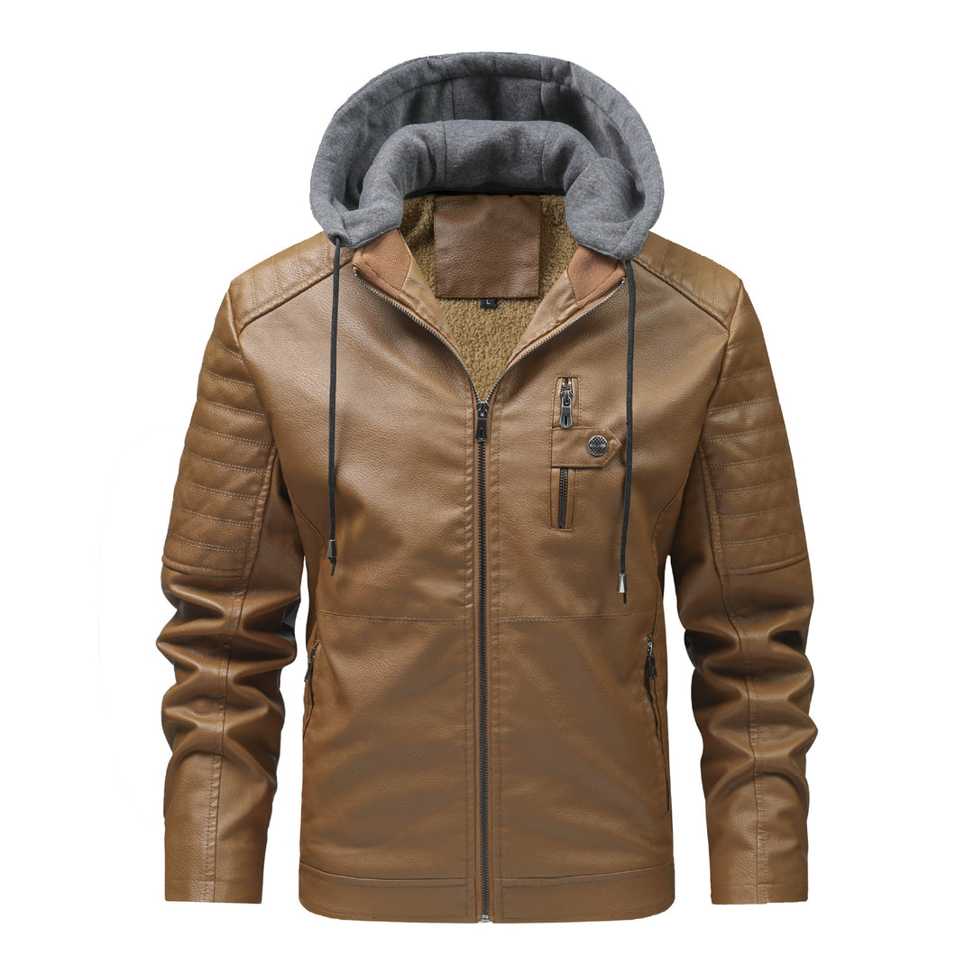 Herren Stilvolle Kunstlederjacke mit Kapuze Echo Archiv