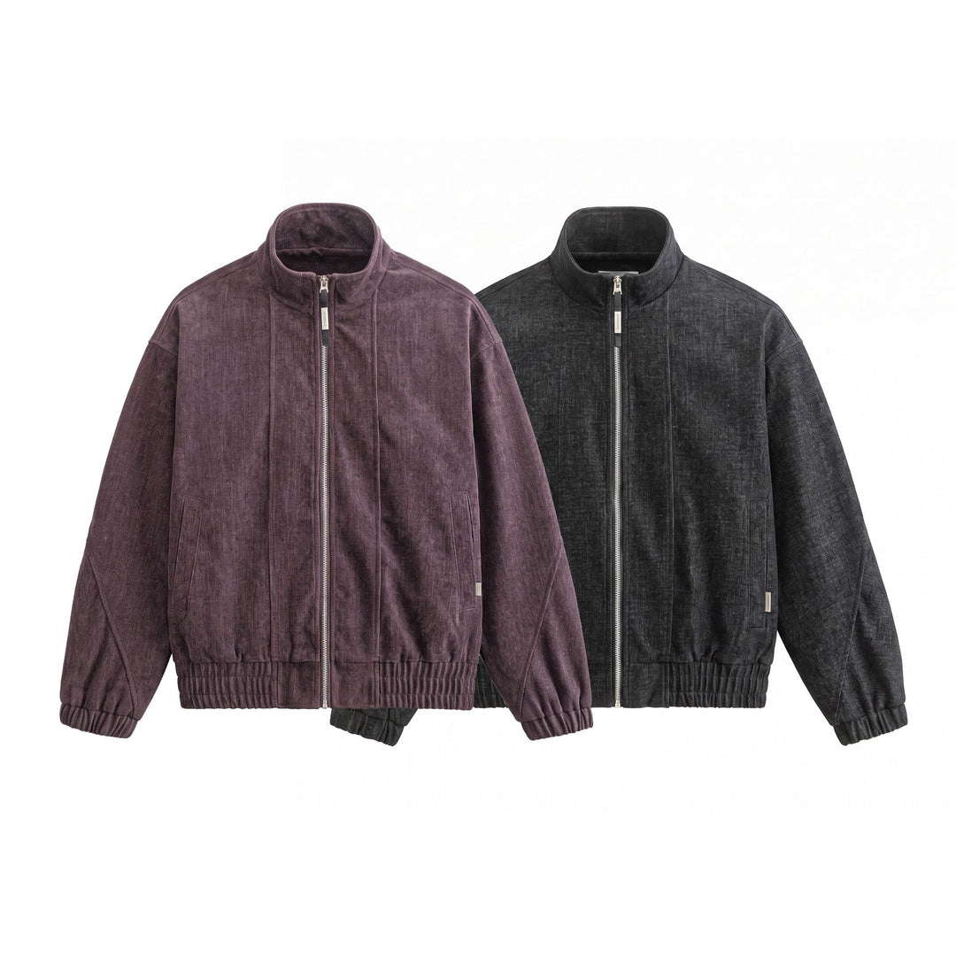 Unisex Boxy‑Bomberjacke aus strukturiertem Denim‑Optik mit hohem Stehkragen Echoarchiv