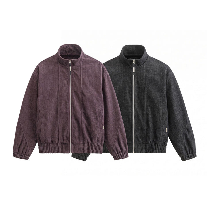Unisex Boxy‑Bomberjacke aus strukturiertem Denim‑Optik mit hohem Stehkragen Echoarchiv