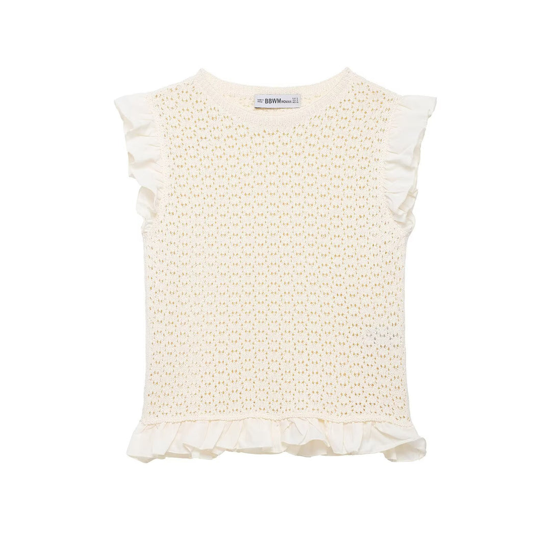Damen Rüschenshirt mit feiner Lochstickerei und gerafftem Saum Echo Archiv