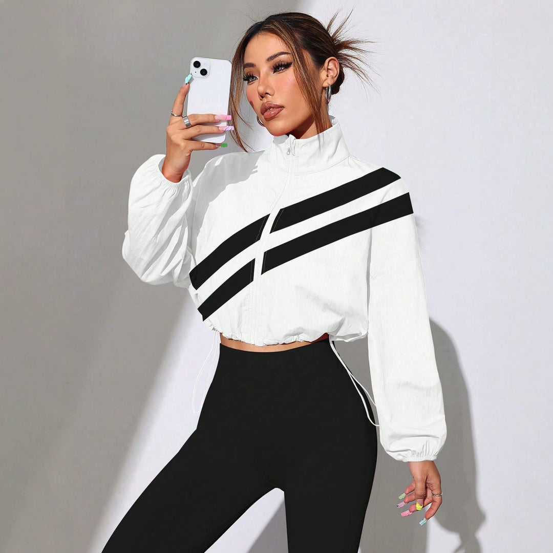 Damen Cropped Windbreaker‑Jacke mit hohem Kragen und Kordelzug Echo Archiv