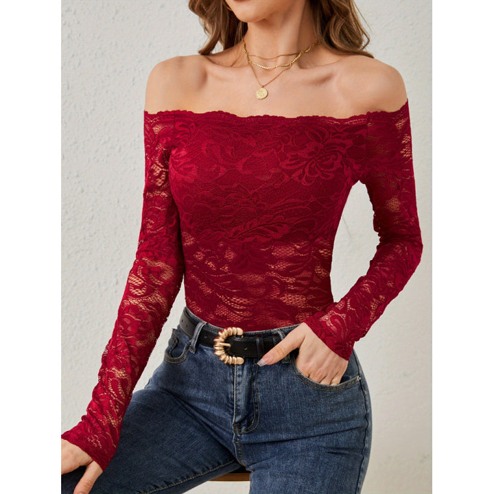Damen Spitzenbody mit schulterfreiem Design und langen Ärmeln Echo Archiv