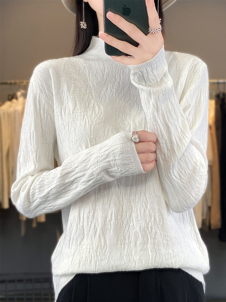 Damen Strukturierter Feinstrick-Pullover mit kurzem Stehkragen und Crinkle-Optik Echoarchiv