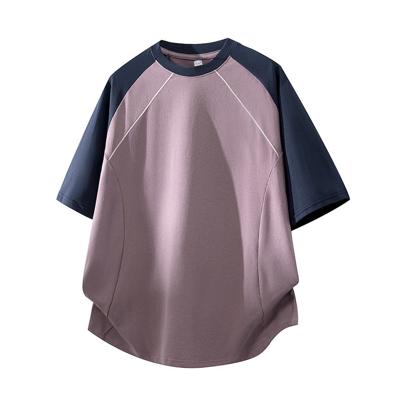 Herren Sportives Oversize Waffelstruktur-Raglan-T-Shirt mit Kontrastärmeln und atmungsaktivem Funktionsjersey Echo Archiv
