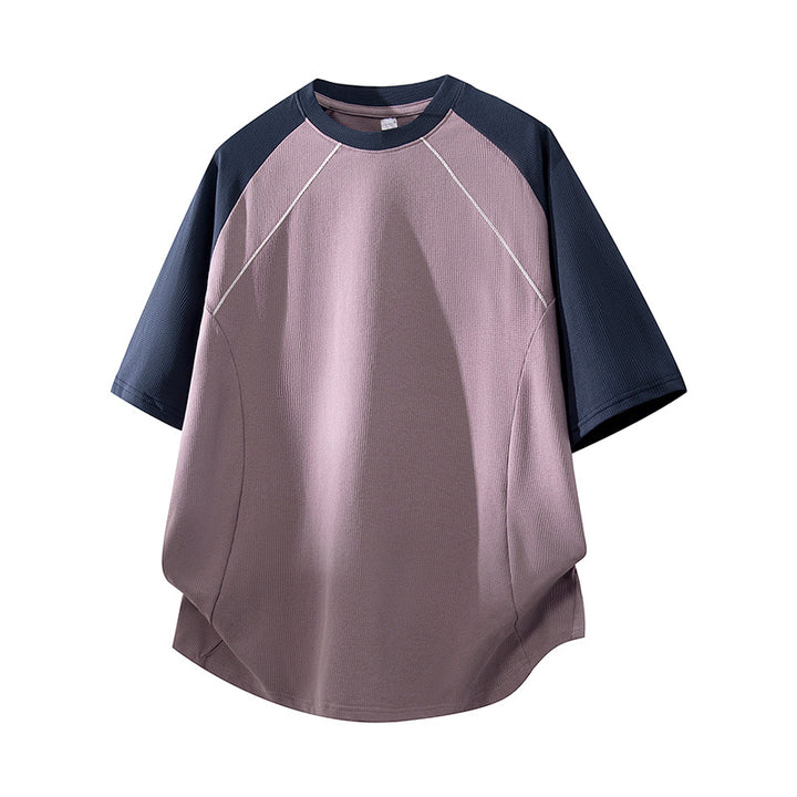 Herren Sportives Oversize Waffelstruktur-Raglan-T-Shirt mit Kontrastärmeln und atmungsaktivem Funktionsjersey Echo Archiv