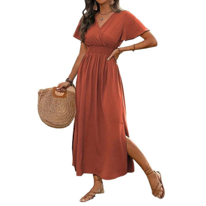 Damen Maxikleid mit fließendem Schnitt und Wickeldetails Echoarchiv