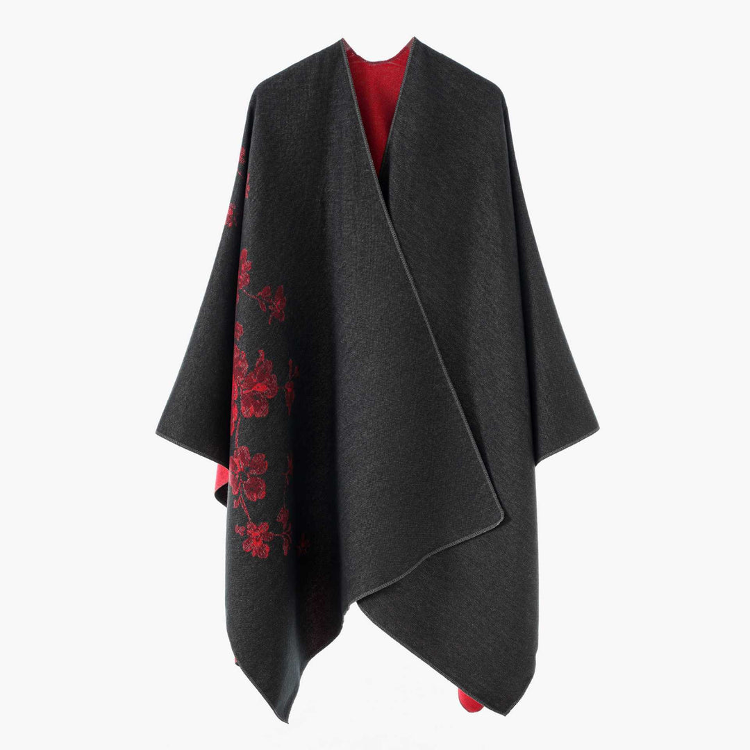Damen Offener Reversibler Wollmix‑Cape mit floralem Jacquard Echo Archiv