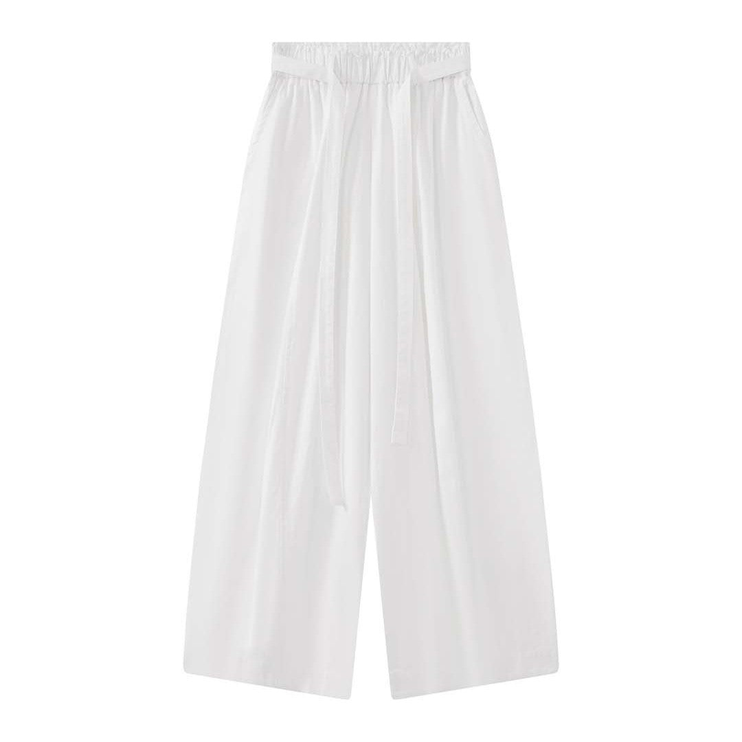 Damen Weite High‑Waist Leinen‑Optik Culotte‑Hose mit Tunnelzug und fließender Silhouette Echoarchiv