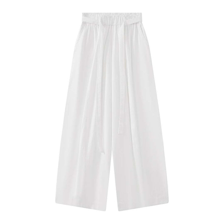 Damen Weite High‑Waist Leinen‑Optik Culotte‑Hose mit Tunnelzug und fließender Silhouette Echoarchiv