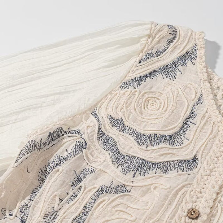Damen Bestickter Häkelstrick-Cardigan mit transparenten Plissee-Ärmeln Echo Archiv