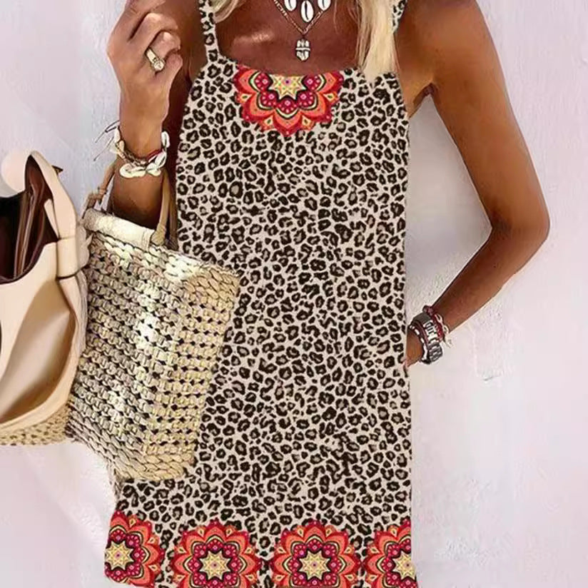 Damen Sommerliches Kleid mit leopardenmotiv und floralem Saum Echo Archiv
