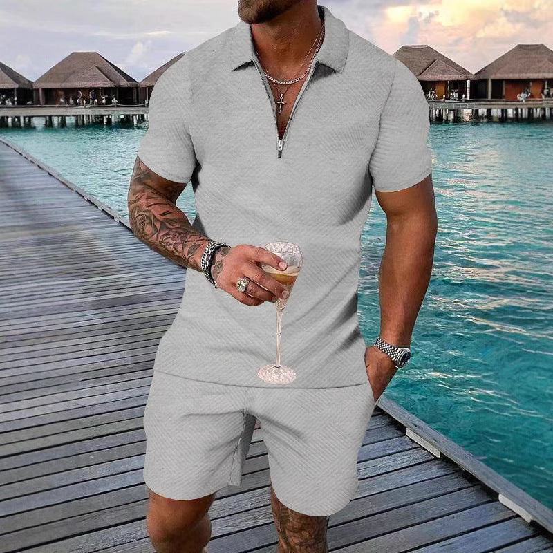 Herren stylisches Kurzarm-Overall mit modernem Reißverschluss und strukturiertem Design Echoarchiv