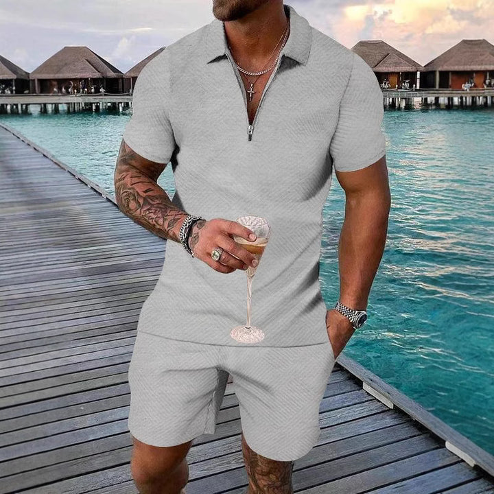 Herren stylisches Kurzarm-Overall mit modernem Reißverschluss und strukturiertem Design Echoarchiv