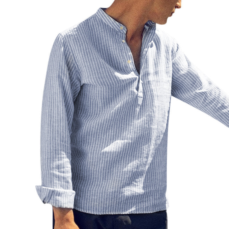 Herren Langarmhemd mit eleganten Streifen und modischem Knopfdesign Echoarchiv