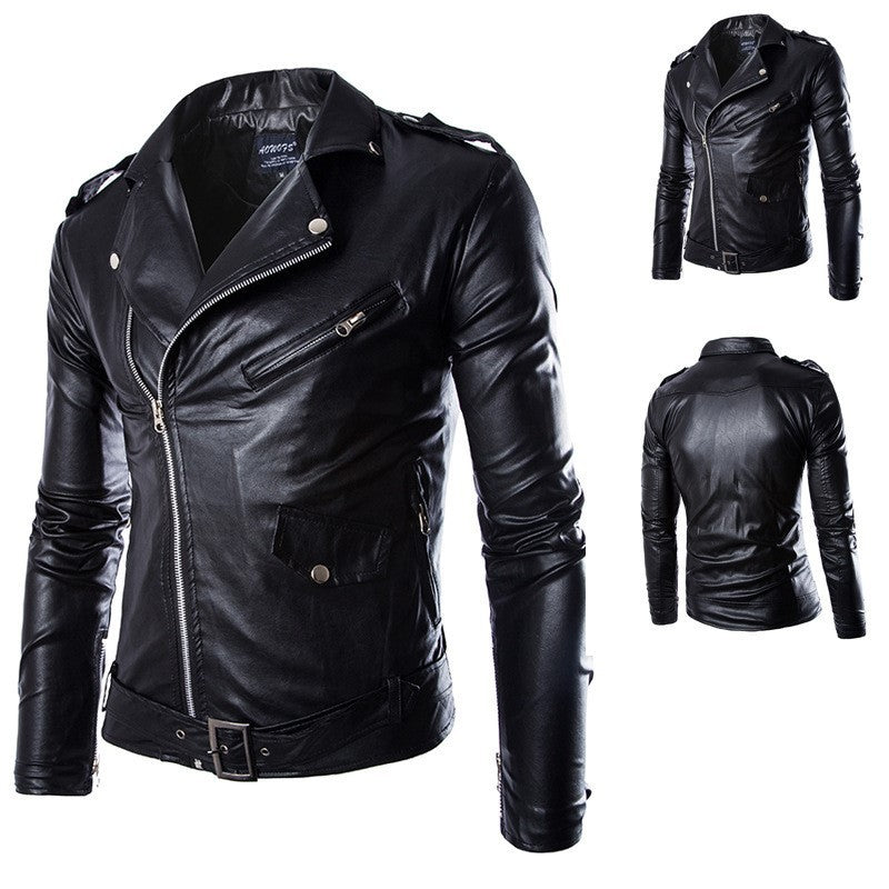 Herren Biker-Lederjacke im Slim-Fit mit asymmetrischem Reißverschluss und Taillengürtel Echo Archiv