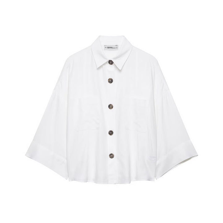 Damen Oversized Hemdjacke mit weiten Kimonoärmeln und großen Hornknöpfen Echo Archiv