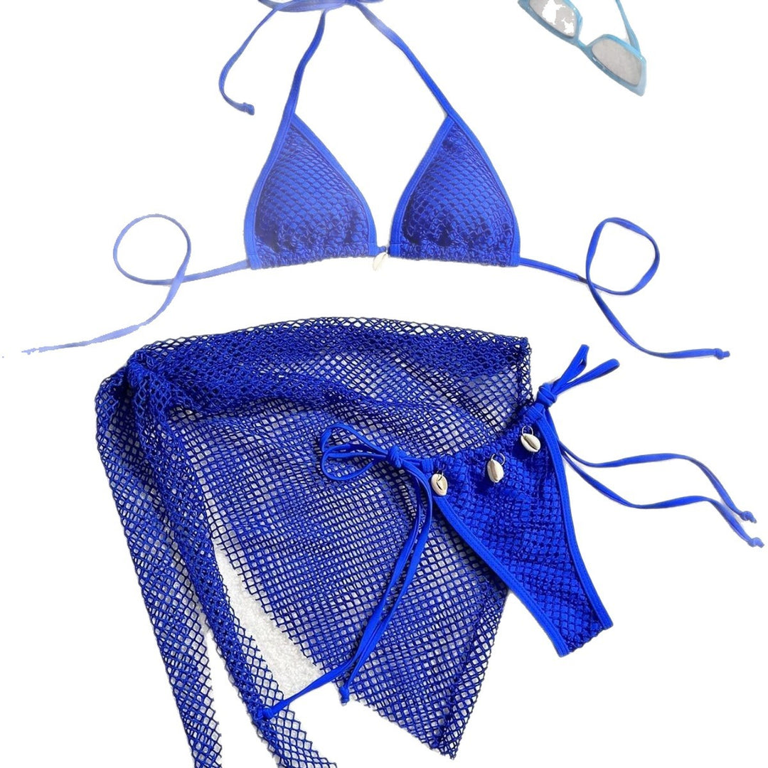 Damen Triangel-Bikini mit transparentem Netzgewebe und Schnürdetails Echo Archiv