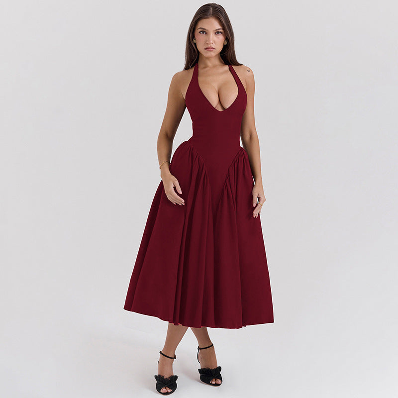 Damen nan figurschmeichelndes Neckholder-Bustier-Midikleid mit taillierter Miederform und weitem Tellerrock Echo Archiv