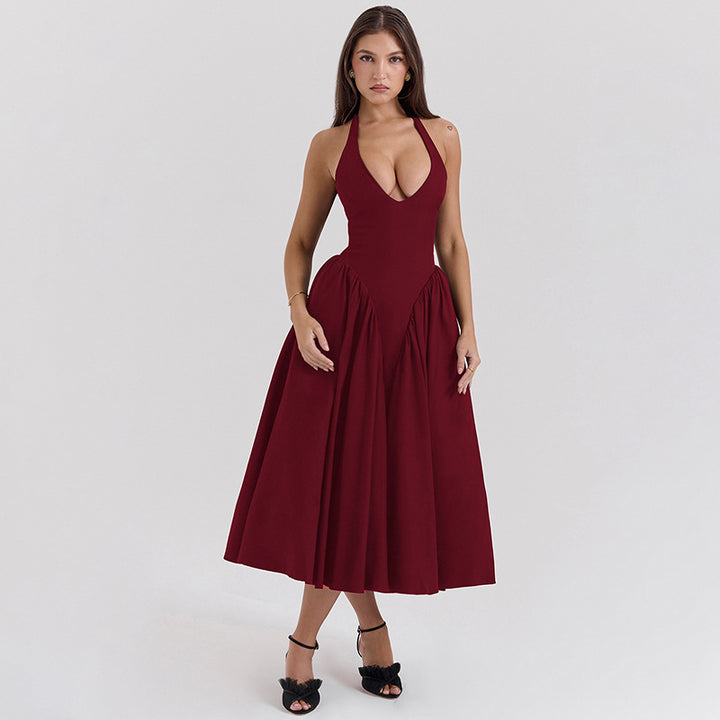Damen nan figurschmeichelndes Neckholder-Bustier-Midikleid mit taillierter Miederform und weitem Tellerrock Echo Archiv