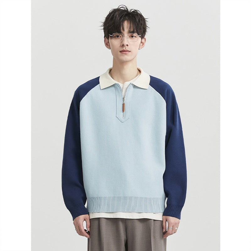 Herren Halbzip-Pullover mit Polokragen und Colourblock-Ärmeln Echoarchiv