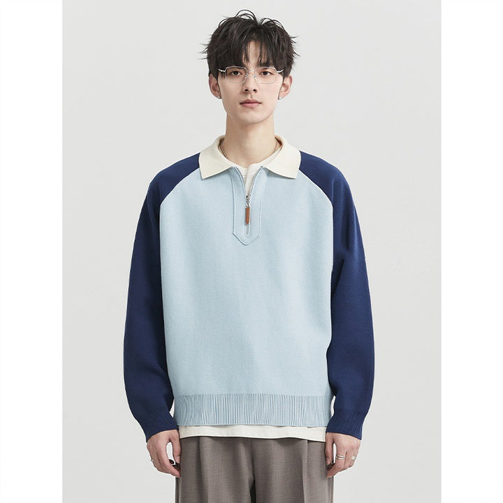 Herren Halbzip-Pullover mit Polokragen und Colourblock-Ärmeln Echoarchiv