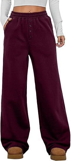 Damen Hochtaillierte Fleece-Loungehose mit weitem Bein Echo Archiv